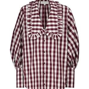 Lee Mathews burgundy/white checked big collar shirt